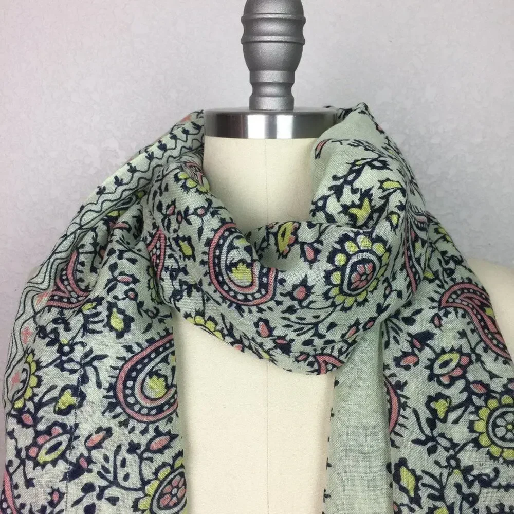 Adorable Paisley Print Scarf on Mint Background